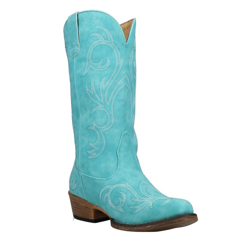 ROPER Womens Riley Embroidered Snip Toe Casual Boots Mid Calf Low Heel 1-2" - Blue - Size 10.5 M - Image 2